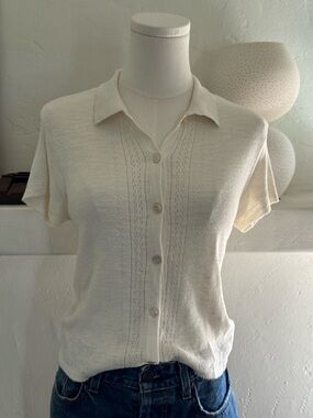 Buck Mason Cotton Linen Button-Up Polo – Ivory – Size Small